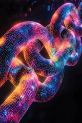 Poster - Vibrant digital chain links illuminated with colorful light against a dark background