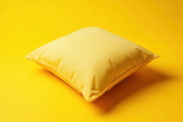 Wall Mural - A single square yellow pillow placed on a yellow surface