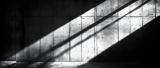 Poster - Concrete wall with light streaks creating dramatic shadows in a minimalist interior space