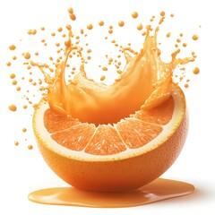 Poster - Invigorating orange juice splash over half fruit against white background in studio shot for health and wellness concept