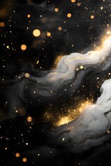 Poster - Ethereal galaxy of swirling smoke and glittering gold dust creating a dreamy celestial abstract art background