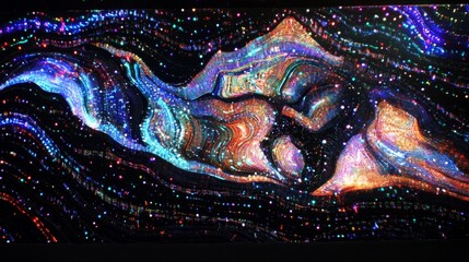 Poster - Pulsating data visualization virtual circuitry art installation digital space abstract perspective illuminated concept