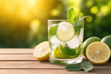 Wall Mural - Refreshing Summer Lemonade with Mint and Lime on a Sunny Day