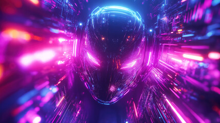 Poster - Futuristic neon fractal design with luminous shapes floating in a deep space environment