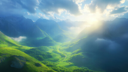 Wall Mural - stunning mountain panorama at dawn showcasing wild nature in its untouched glory