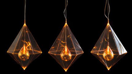 Poster - Three hanging lights illuminating against a black background in a dark environment