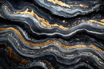 Poster - Striking abstract of black stone with gold accents creating a dramatic and luxurious visual texture and pattern for backgrounds