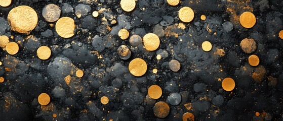Poster - Luxurious golden circles on dark abstract background creating a celestial cosmic effect with artistic flair and dramatic lighting