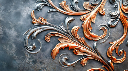 Poster - Metal wall with intricate decorative design featuring geometric patterns and textures in industrial setting