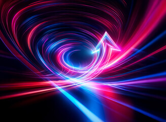 Aufkleber - double exposure art featuring a vibrant arrow of neon lights pointing upwards through a swirling tun