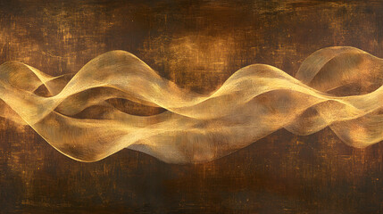 Poster - Painting of a golden wave on a brown textured background with abstract design elements