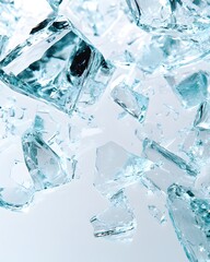 Poster - Abstract shards of transparent ice reflecting light on a clean white surface creating a cool and modern visual