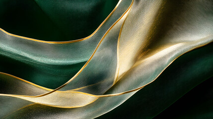 Poster - Close up of a green and gold patterned fabric showcasing intricate textures and design details