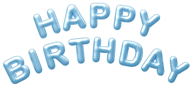 3D画像_風船_HAPPY BIRTHDAY_水色