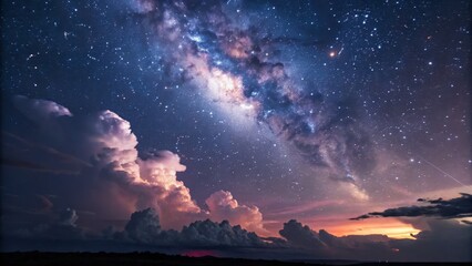 Milky Way over Dramatic Cloudscape Night Sky Photography, Astrophotography, Cosmic Landscape Astrophotography, Nightscape