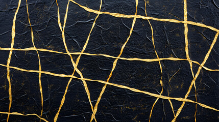 Poster - Black and gold wall with geometric line pattern for interior design and decoration