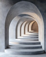 Poster - Serene concrete arches and steps create a minimalist architectural design with a calming and inviting visual mood