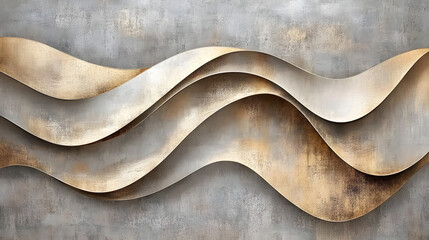 Poster - Large metal wave sculpture mounted on a wall in a modern interior design setting