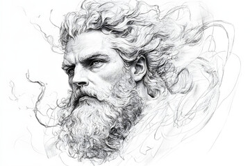 Wall Mural - Pencil sketch of Zeus - King of the gods, ruler of the sky, and god of thunder and lightning. 