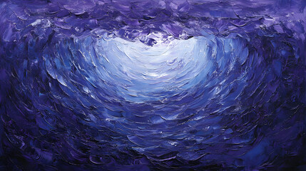 Poster - Painting of a heart shaped hole in a purple sky with clouds and soft light effects