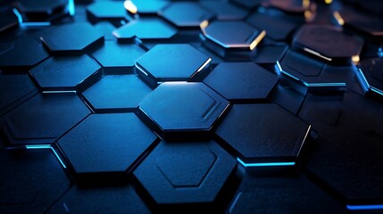 Fototapete - Abstract hexagon pattern background. Blue and black tech texture.