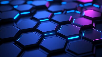 Poster - Abstract hexagon pattern with neon lights