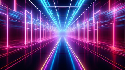 Poster - Neon lights forming a futuristic tunnel.