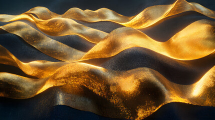 Poster - Close up image of shimmering gold cloth textile fabric with detailed texture
