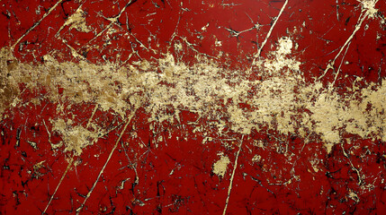 Poster - Red wall with yellow and black paint patterns creating a vibrant artistic display