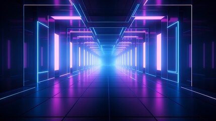 Poster - Neon lights in futuristic corridor
