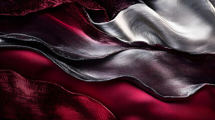 Poster - Close up of red and silver fabric showcasing texture and pattern details in natural lighting
