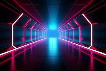 Poster - Neon lights in futuristic corridor