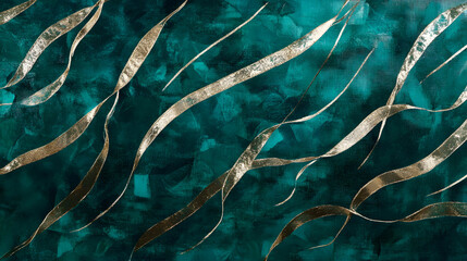 Poster - Painting of gold foil on teal green background abstract art design