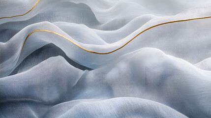Poster - Close up of a white and gold wave pattern with intricate details and smooth textures in natural light