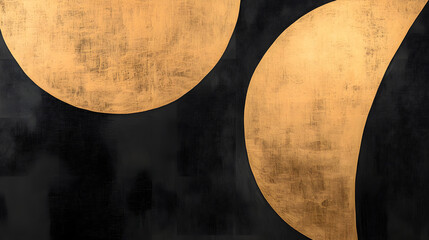 Aufkleber - black and gold abstract painting on black background with unique shading and texture