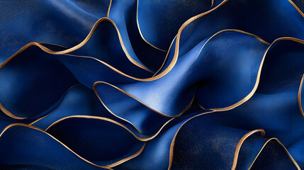 Poster - Blue and gold background with wavy lines abstract design for creative use