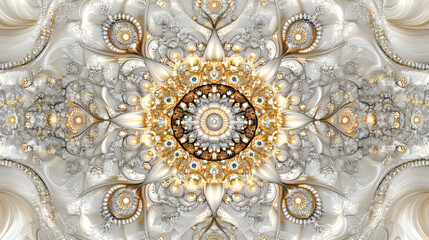 Aufkleber - intricate design featuring a gold and silver flower with detailed patterns and textures on a soft ba