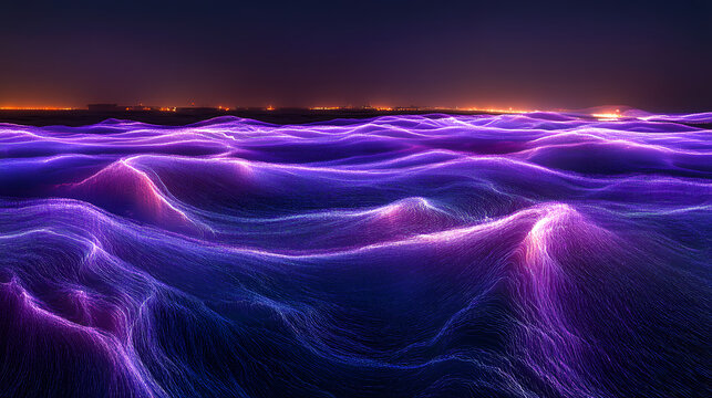 Computer generated image of a dynamic wave with fluid motion and varying shades of blue and white