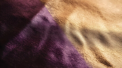 Poster - Close up of a purple and gold colored blanket fabric texture displayed on a neutral background