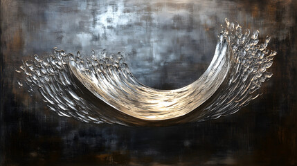 Poster - Painting of a wave displayed in a dark room with soft lighting highlighting the artwork