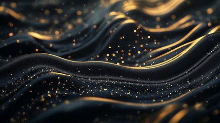 Luxury black background with flowing golden waves, elegant gradient lighting, and smooth metallic reflections create stunning visual. This ultra HD image features high resolution details