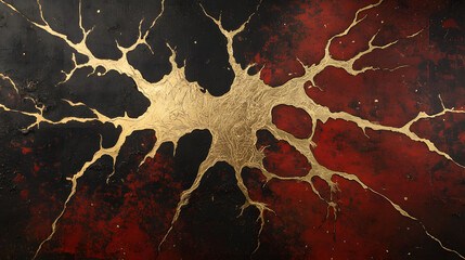 Poster - Black and gold decorative wall with rich red background in modern interior design setting