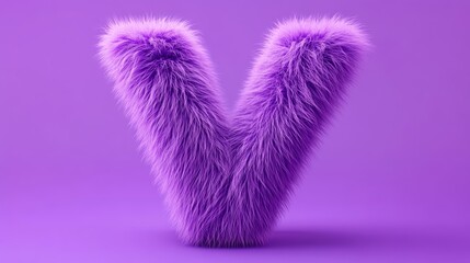 Poster - Furry purple letter v on a matching purple background, creative typography. Modern art and design concept