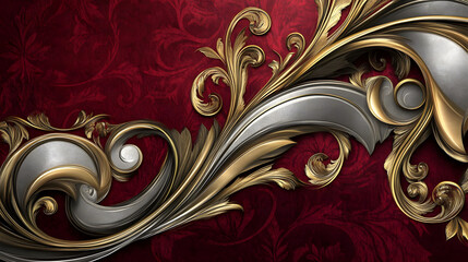 Poster - Red and gold background with abstract swirl design for text or graphics use