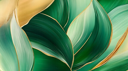 Poster - Green and gold leaf background with natural textures and patterns for design use