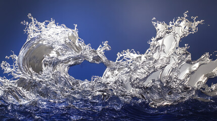 Poster - Large wave crashing onto rocky shore with foam and splashes captured in motion during daytime