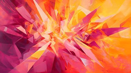 Poster - Bright orange and pink abstract painting with fluid shapes and vibrant colors