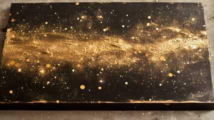 Poster - Black and gold abstract painting on a white surface with textured details and modern artistic elements