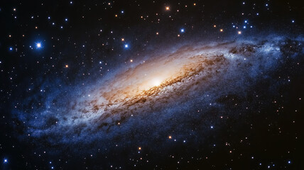 A cosmic universe scene with a starry night sky and swirling galaxy in the depth of outer space