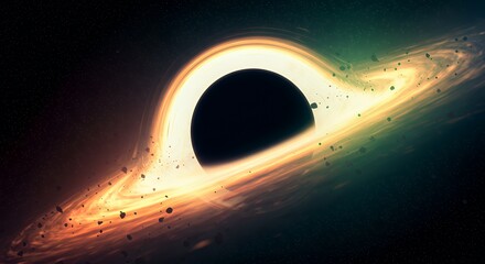 Wall Mural - black hole forming with glowing accretion disk and space debris
